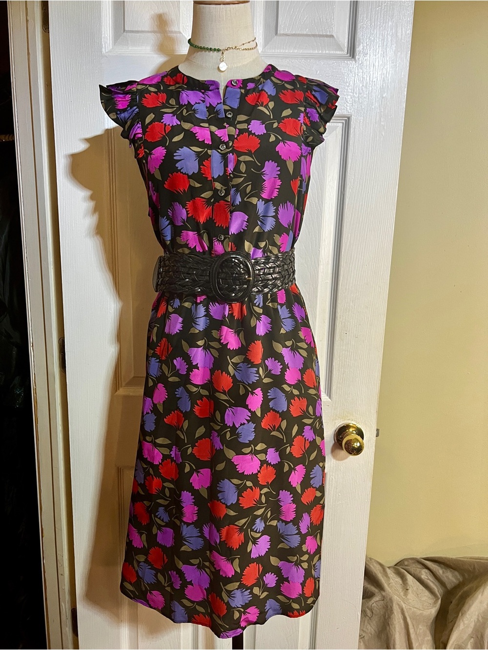 J Crew Wms Floral Silk Flutter Sleeve Pleated Retro Whimsical Midi Dress 10